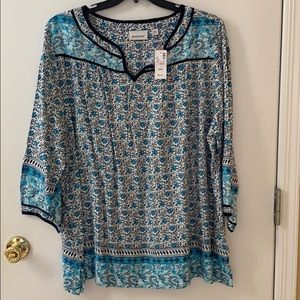 NWT Avenue 22/24 LS Tunic Navy/White/Teal Floral